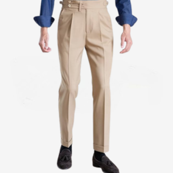 Men's Classic Gurkha Naples Italian Old Money Style No Belt Required Dress Pants