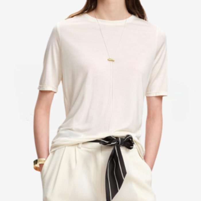 Women Pure Silk Basic Tee Shirt Crewneck Short