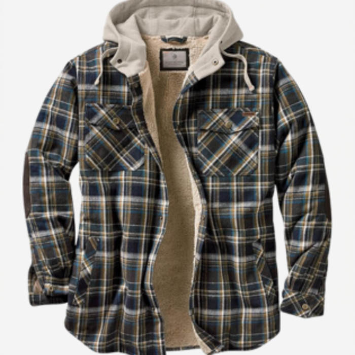 Mens Hooded Plaid Flannel Shirt Jacket