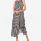 Women's Striped Cowlneck Sleeveless Midi Dress