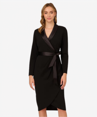 Women's Knit Crepe Tuxedo Wrap Dress